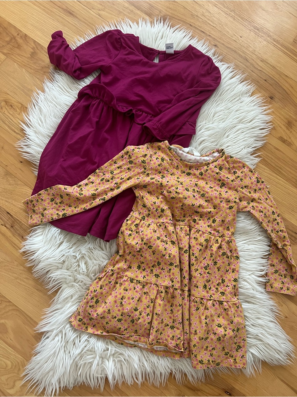 Girls Fall Long Sleeve Dresses - Burgundy & Mustard Floral
